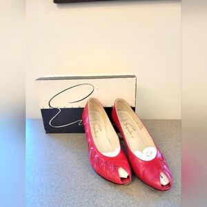 Vintage Evins Red Peep Toe Pumps Made in Italy